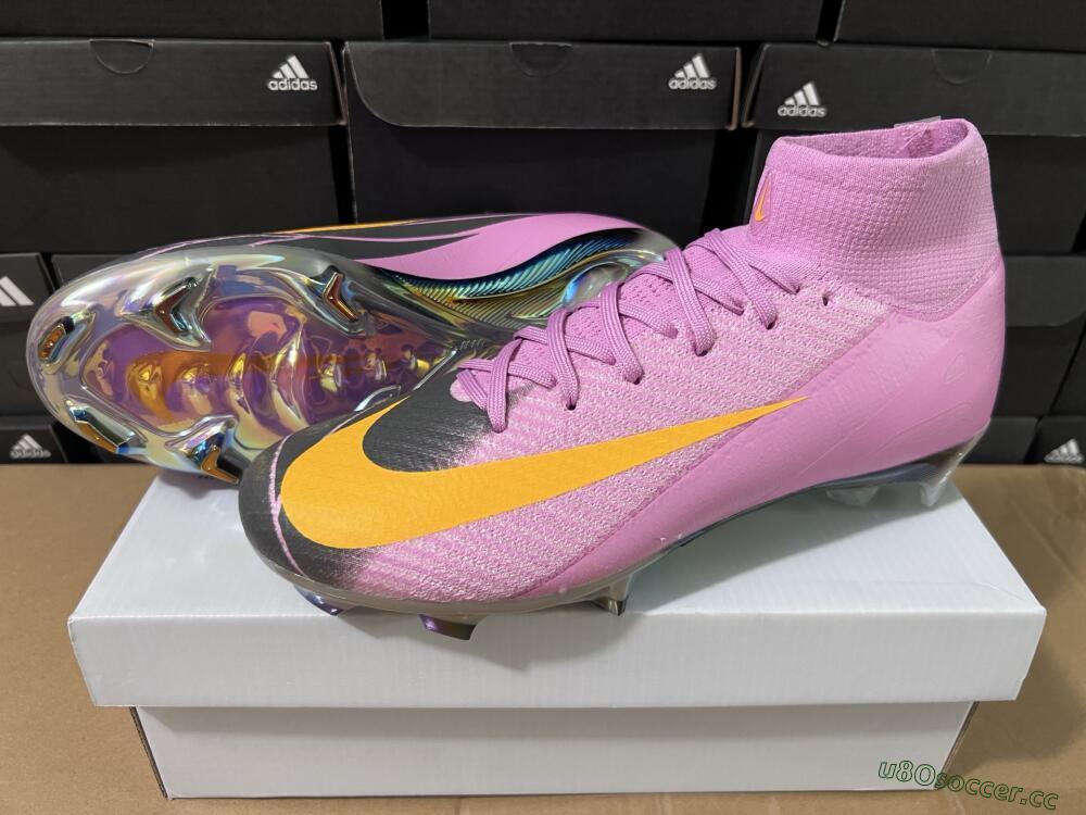 Men's Nike Air Zoom Mercurial Superfly 10 Elite FG Firm Ground High-Tops Football Boots - Pink/Black/Yellow