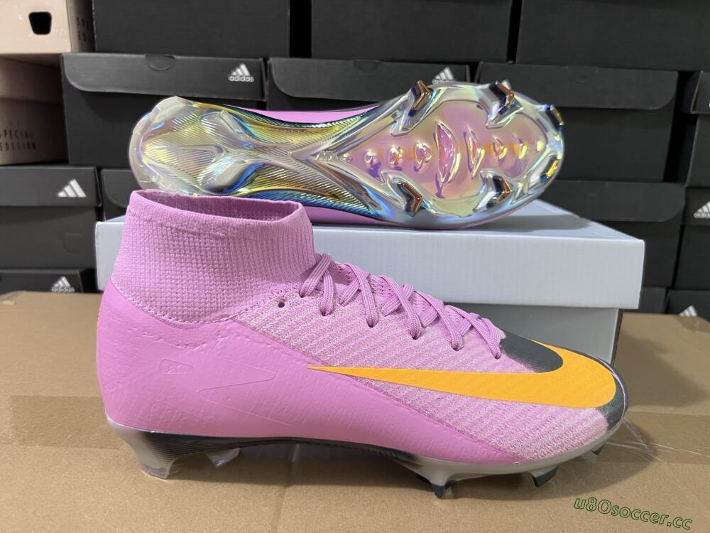 Men's Nike Air Zoom Mercurial Superfly 10 Elite FG Firm Ground High-Tops Football Boots - Pink/Black/Yellow