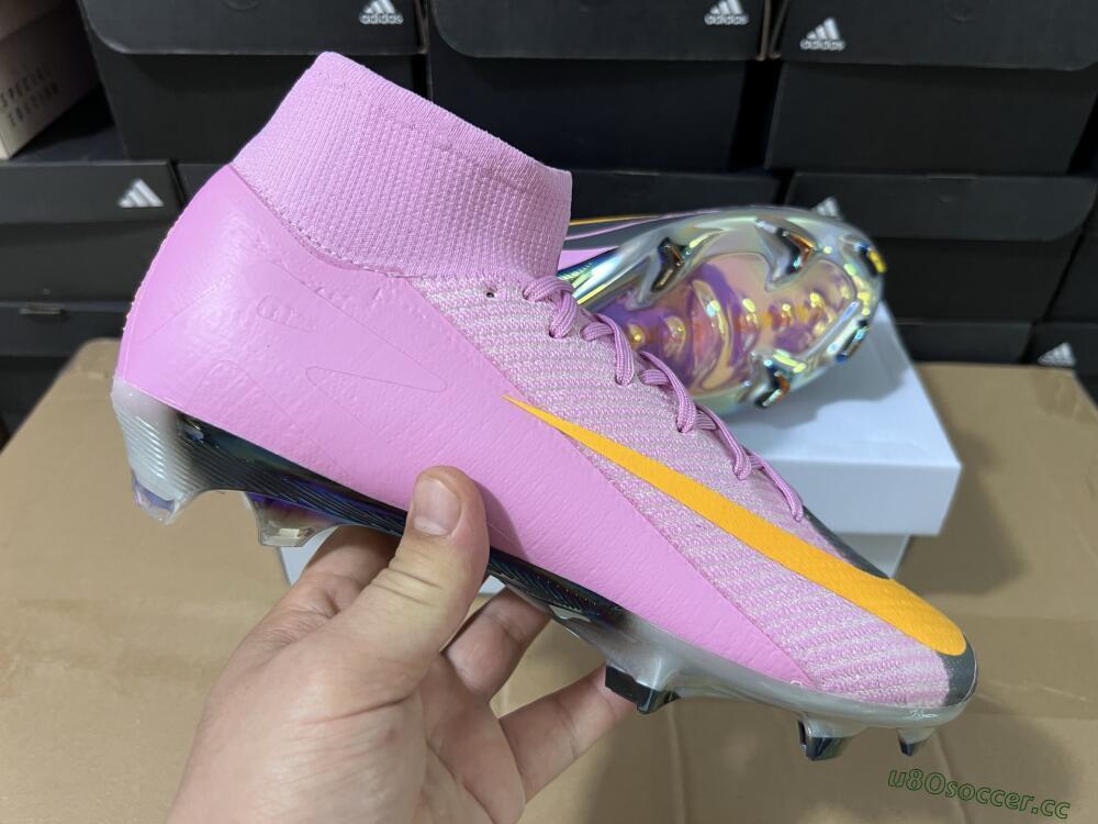 Men's Nike Air Zoom Mercurial Superfly 10 Elite FG Firm Ground High-Tops Football Boots - Pink/Black/Yellow