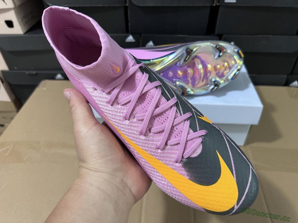 Men's Nike Air Zoom Mercurial Superfly 10 Elite FG Firm Ground High-Tops Football Boots - Pink/Black/Yellow