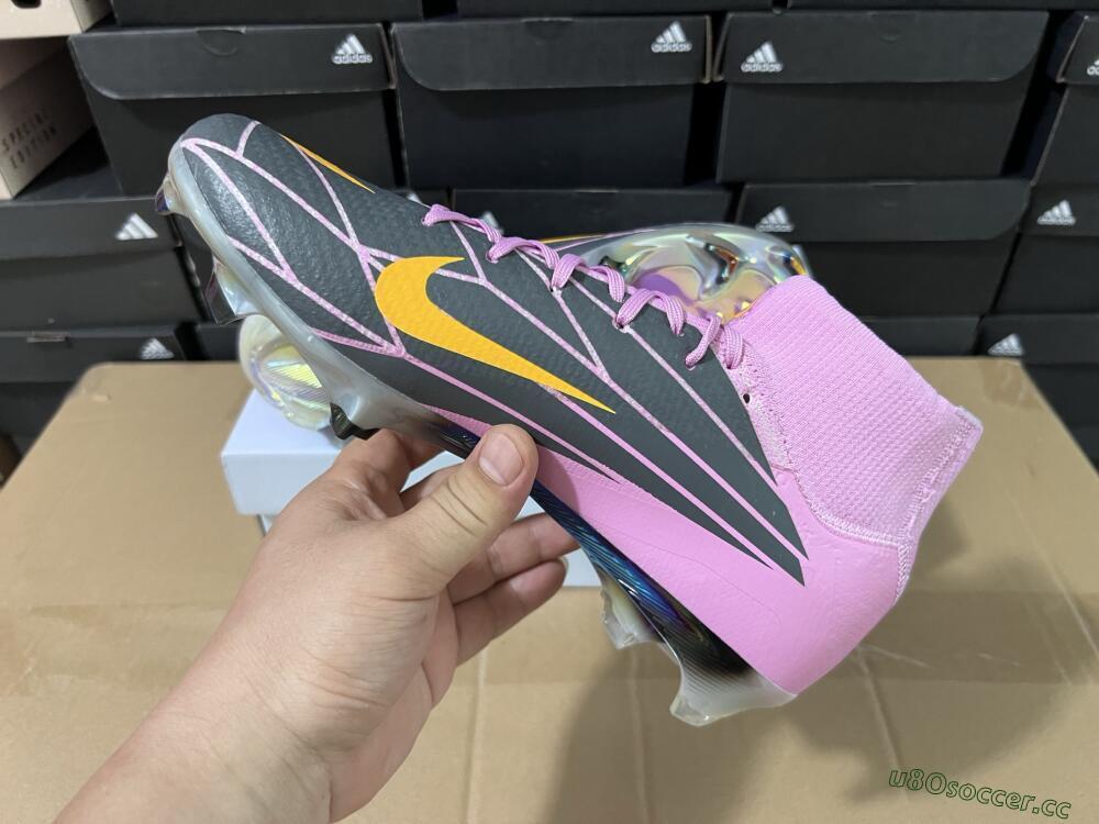 Men's Nike Air Zoom Mercurial Superfly 10 Elite FG Firm Ground High-Tops Football Boots - Pink/Black/Yellow