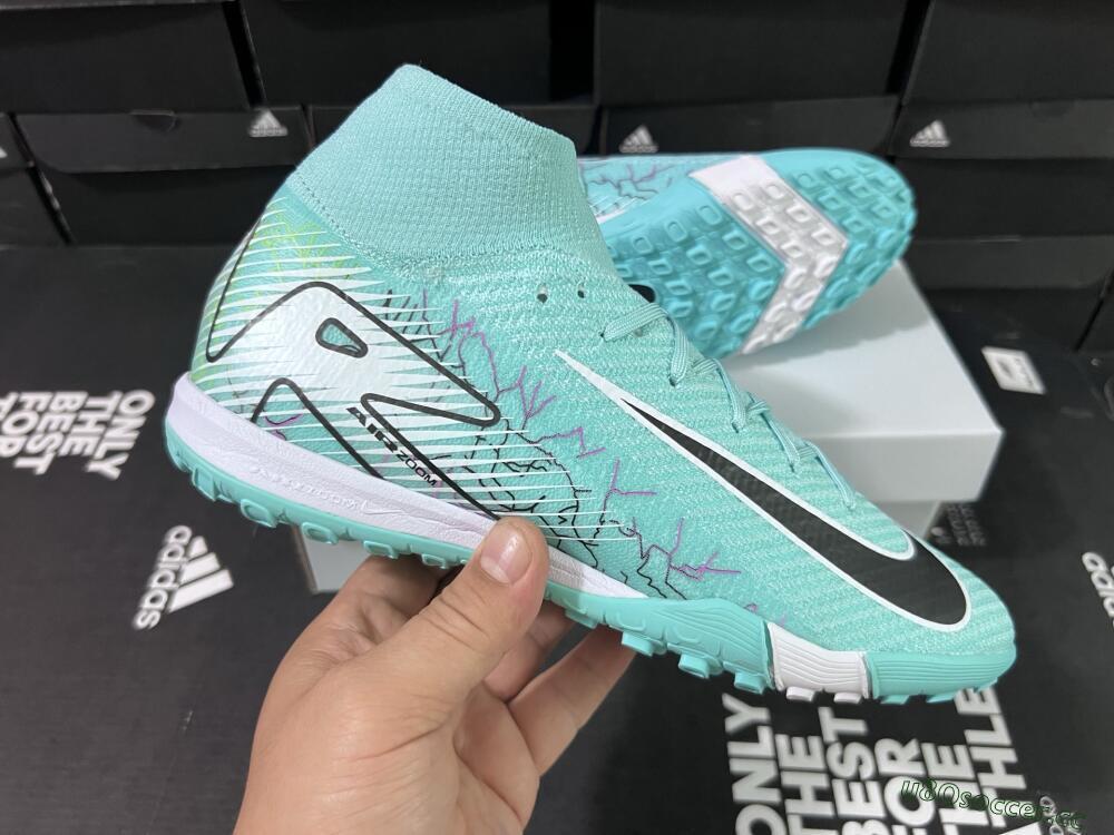 Unisex Nike Air Zoom Mercurial Superfly 10 Elite TF Artificial Turf High-Tops Football Shoes - Jade/Black/White