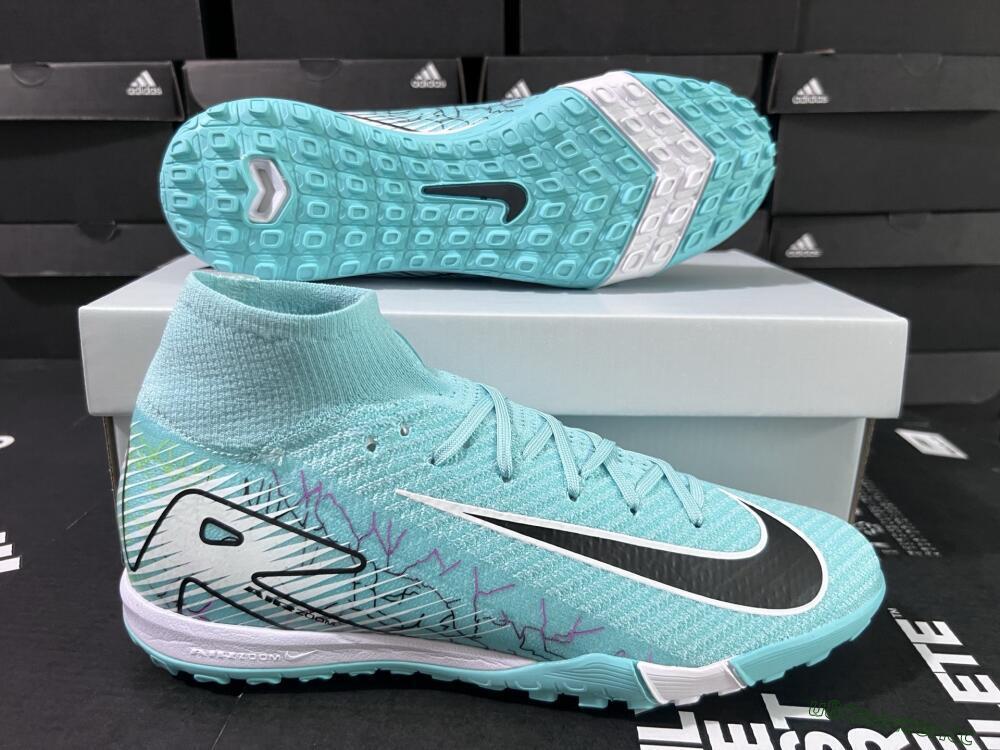 Unisex Nike Air Zoom Mercurial Superfly 10 Elite TF Artificial Turf High-Tops Football Shoes - Jade/Black/White