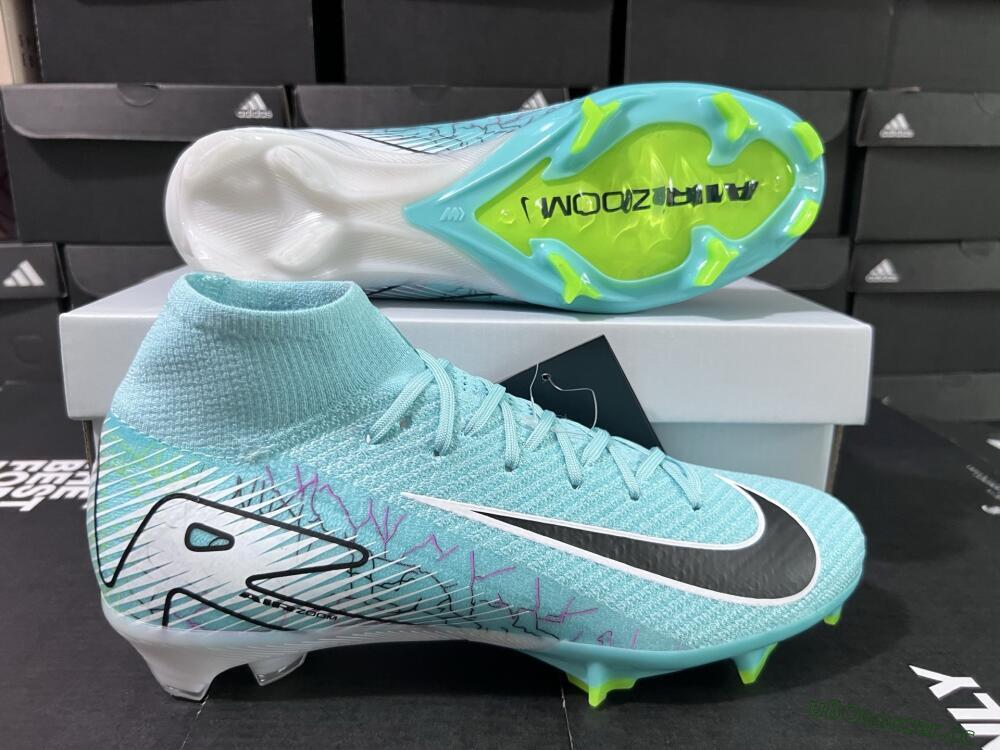 Unisex Nike Air Zoom Mercurial Superfly 10 Elite FG Firm Ground High-Tops Football Boots - Jade/Black/White