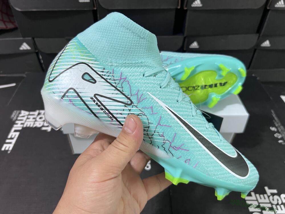 Unisex Nike Air Zoom Mercurial Superfly 10 Elite FG Firm Ground High-Tops Football Boots - Jade/Black/White