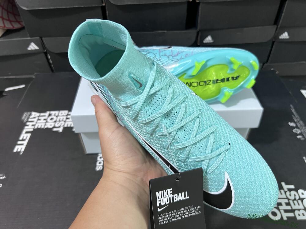 Unisex Nike Air Zoom Mercurial Superfly 10 Elite FG Firm Ground High-Tops Football Boots - Jade/Black/White