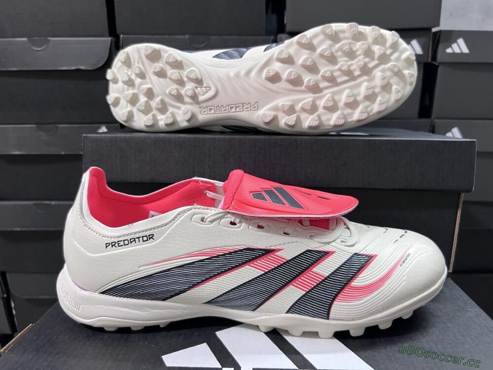 Unisex Adidas Predator Elite Foldover Tongue TF Artificial Turf Low-Tops Football Shoes - Beige/Black/Red