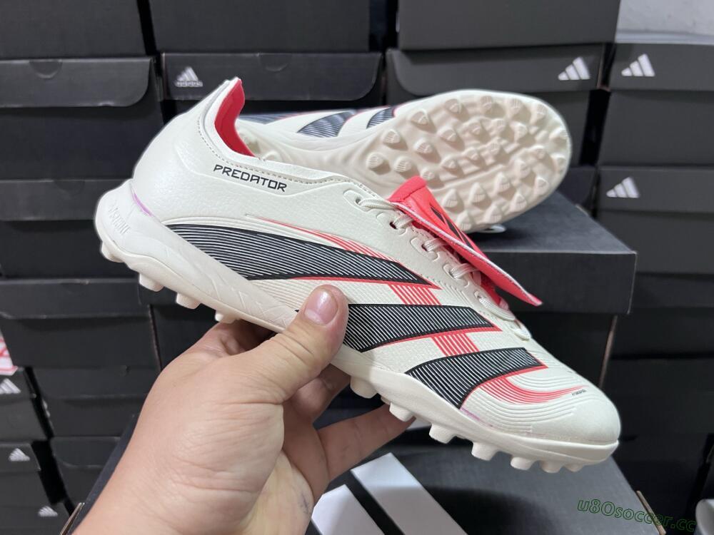 Unisex Adidas Predator Elite Foldover Tongue TF Artificial Turf Low-Tops Football Shoes - Beige/Black/Red