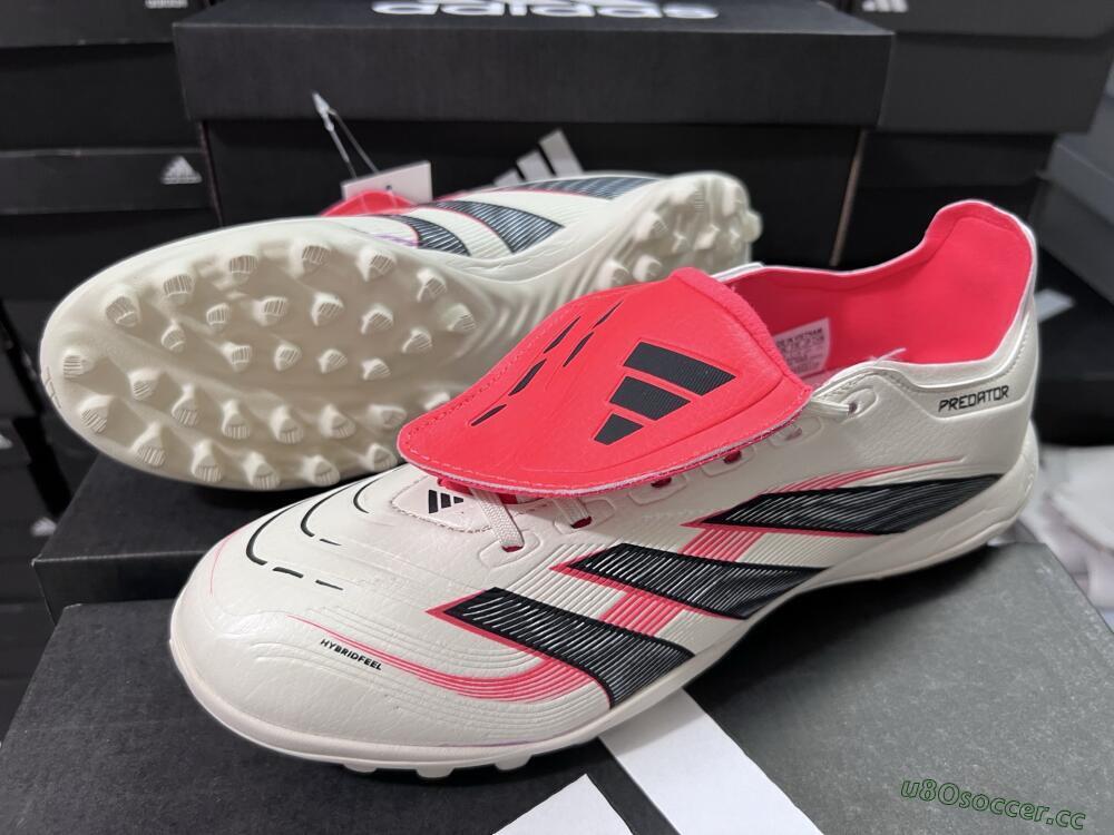 Unisex Adidas Predator Elite Foldover Tongue TF Artificial Turf Low-Tops Football Shoes - Beige/Black/Red