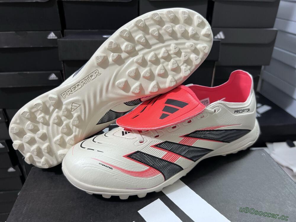 Unisex Adidas Predator Elite Foldover Tongue TF Artificial Turf Low-Tops Football Shoes - Beige/Black/Red
