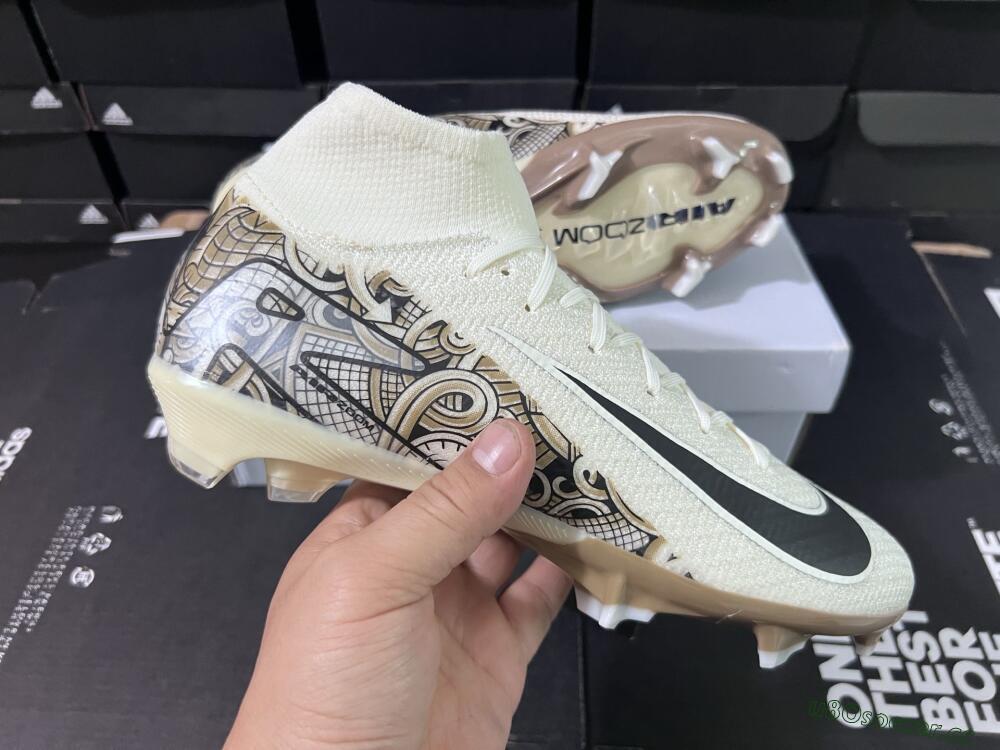 Men's Nike Air Zoom Mercurial Superfly 10 Elite FG Firm Ground High-Tops Football Boots - Beige/Black/Yellow