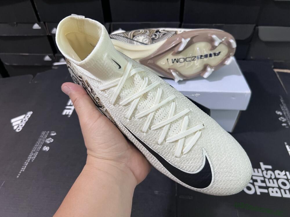 Men's Nike Air Zoom Mercurial Superfly 10 Elite FG Firm Ground High-Tops Football Boots - Beige/Black/Yellow