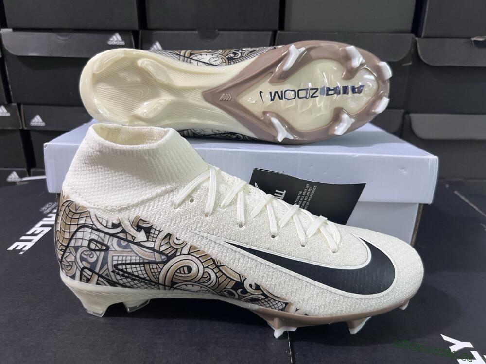Men's Nike Air Zoom Mercurial Superfly 10 Elite FG Firm Ground High-Tops Football Boots - Beige/Black/Yellow