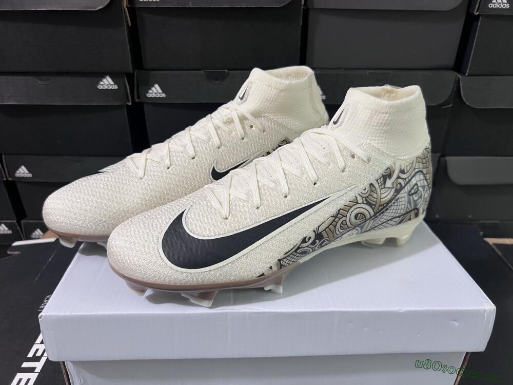 Men's Nike Air Zoom Mercurial Superfly 10 Elite FG Firm Ground High-Tops Football Boots - Beige/Black/Yellow