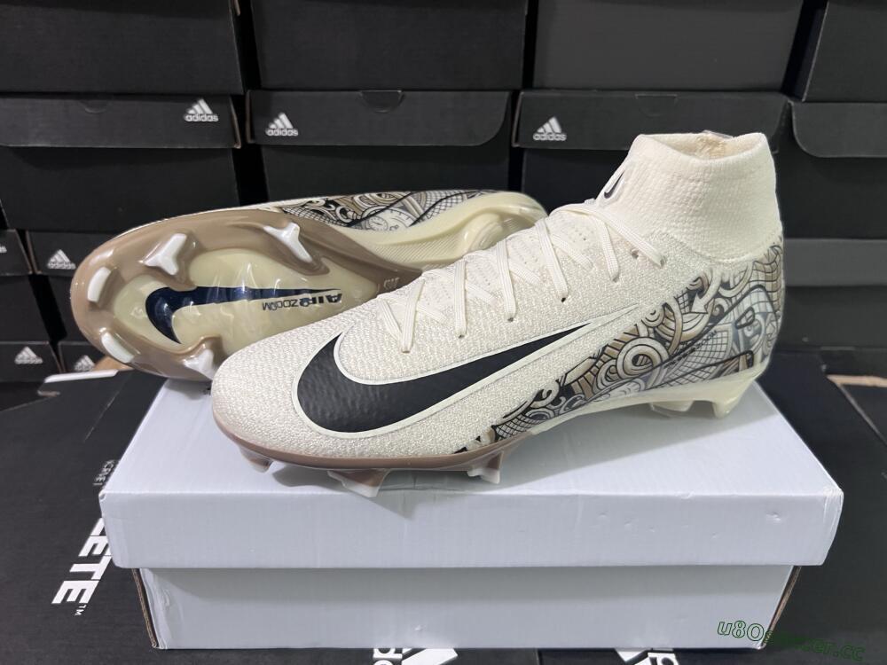 Men's Nike Air Zoom Mercurial Superfly 10 Elite FG Firm Ground High-Tops Football Boots - Beige/Black/Yellow