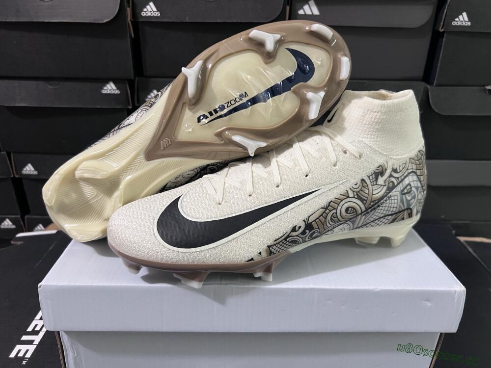 Men's Nike Air Zoom Mercurial Superfly 10 Elite FG Firm Ground High-Tops Football Boots - Beige/Black/Yellow