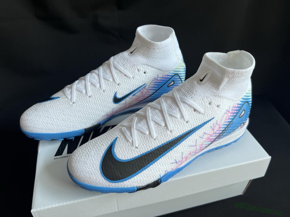 Unisex Nike Air Zoom Mercurial Superfly 10 Elite TF Artificial Turf High-Tops Football Shoes - White/Blue/Black