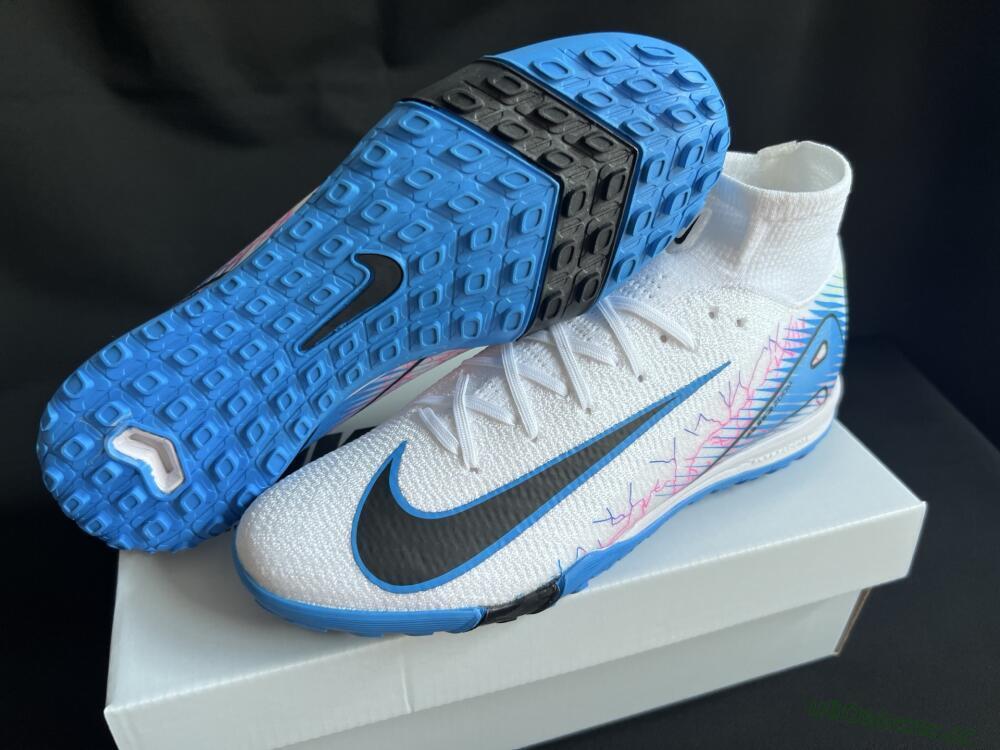 Unisex Nike Air Zoom Mercurial Superfly 10 Elite TF Artificial Turf High-Tops Football Shoes - White/Blue/Black
