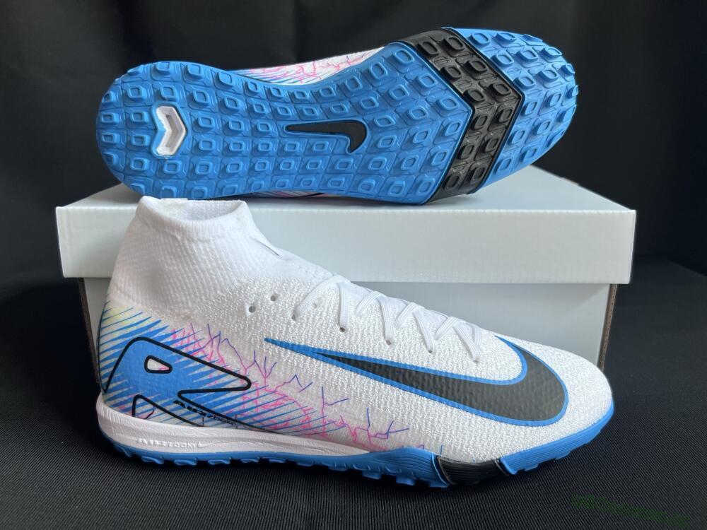 Unisex Nike Air Zoom Mercurial Superfly 10 Elite TF Artificial Turf High-Tops Football Shoes - White/Blue/Black