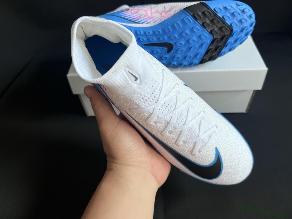 Unisex Nike Air Zoom Mercurial Superfly 10 Elite TF Artificial Turf High-Tops Football Shoes - White/Blue/Black