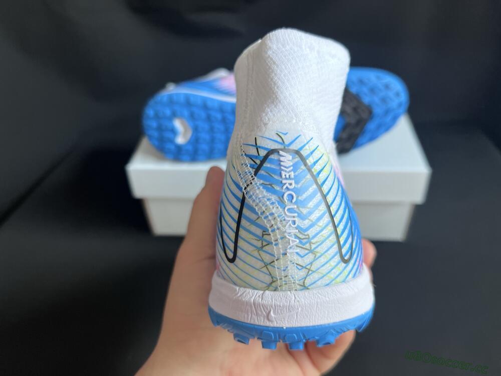 Unisex Nike Air Zoom Mercurial Superfly 10 Elite TF Artificial Turf High-Tops Football Shoes - White/Blue/Black