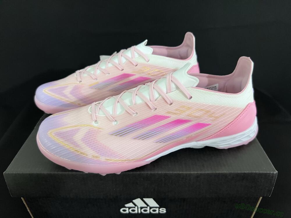 Unisex Adidas F50 Pro TF Artificial Turf Low-Tops Football Shoes - Pink/Gold/White