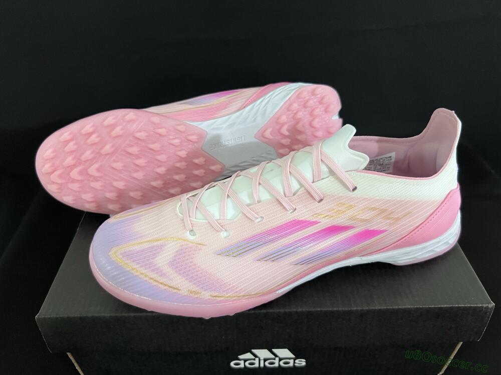Unisex Adidas F50 Pro TF Artificial Turf Low-Tops Football Shoes - Pink/Gold/White