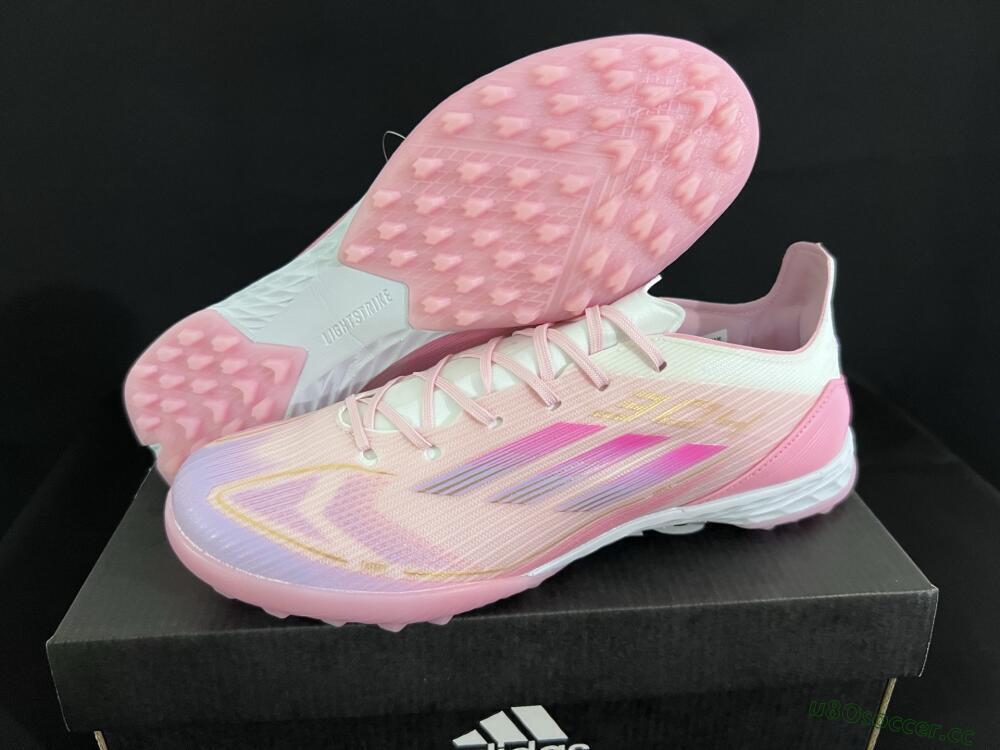 Unisex Adidas F50 Pro TF Artificial Turf Low-Tops Football Shoes - Pink/Gold/White