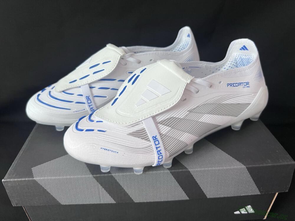Men's Adidas Predator 25 Foldover Tongue FG Firm Ground Low-Tops Football Boots - White/Silver/Blue