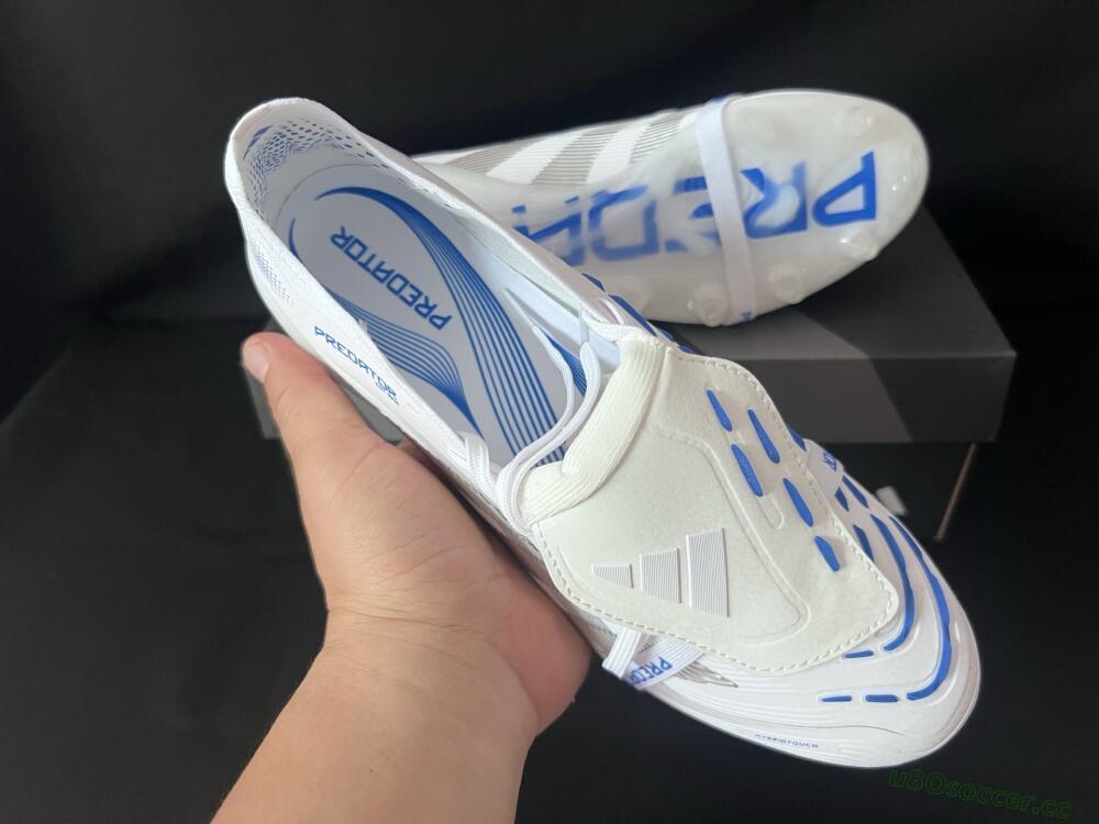 Men's Adidas Predator 25 Foldover Tongue FG Firm Ground Low-Tops Football Boots - White/Silver/Blue
