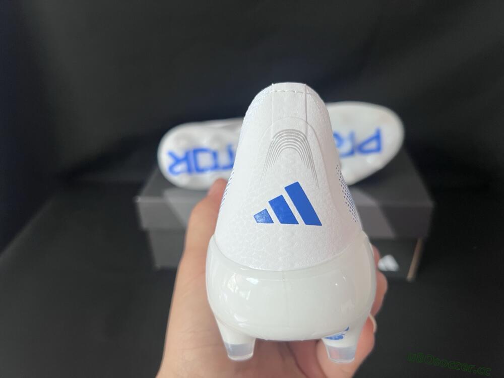 Men's Adidas Predator 25 Foldover Tongue FG Firm Ground Low-Tops Football Boots - White/Silver/Blue