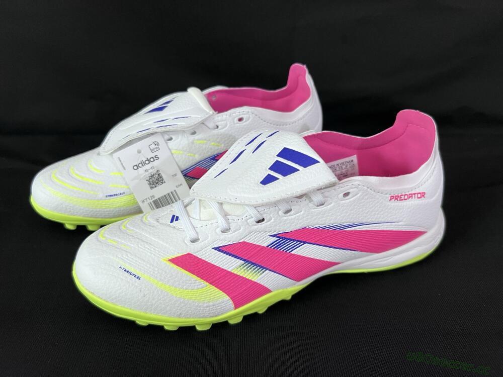 Men's Adidas Predator 25 Elite Foldover Tongue TF Artificial Turf Low-Tops Football Shoes - White/Pink/Yellow