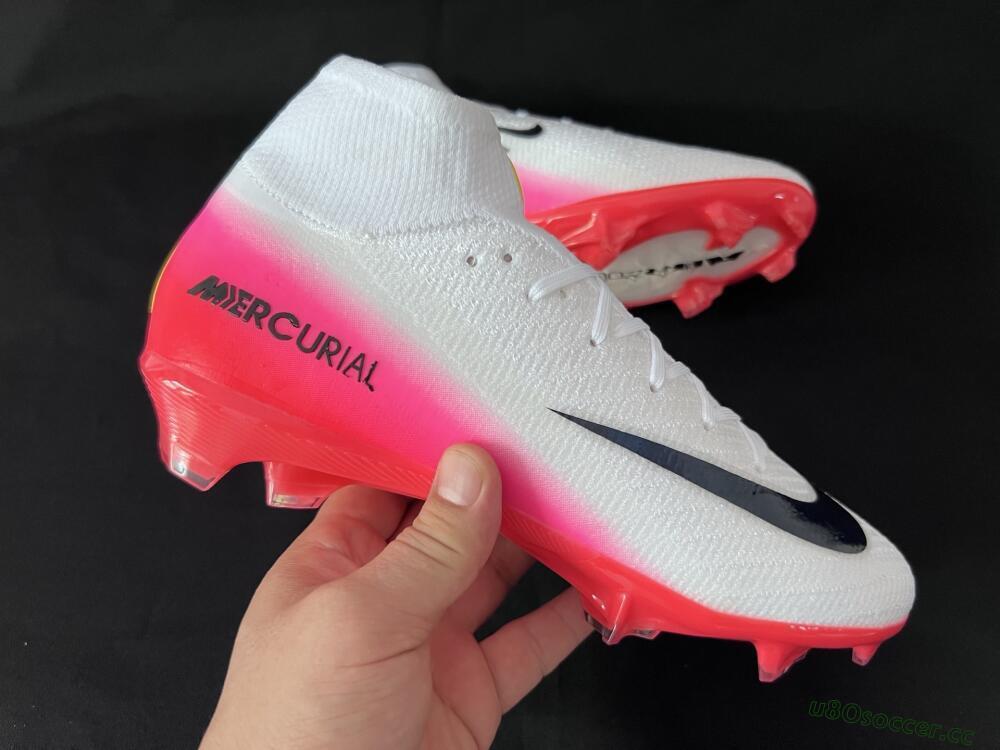 Unisex Nike Air Zoom Mercurial Superfly 10 Elite FG Firm Ground High-Tops Football Boots - White/Black/Pink
