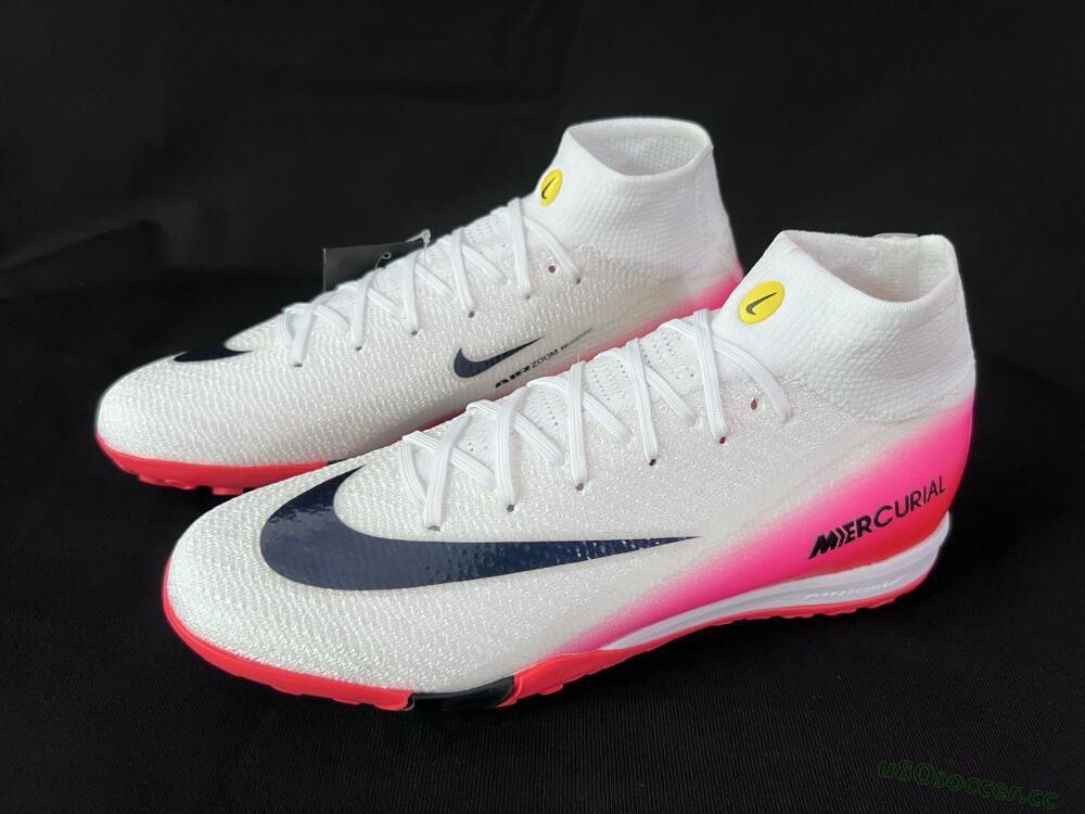 Unisex Nike Air Zoom Mercurial Superfly 10 Elite TF Artificial Turf High-Tops Football Shoes - White/Black/Pink