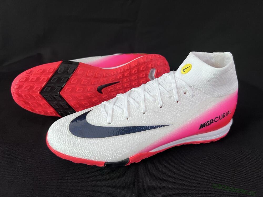 Unisex Nike Air Zoom Mercurial Superfly 10 Elite TF Artificial Turf High-Tops Football Shoes - White/Black/Pink