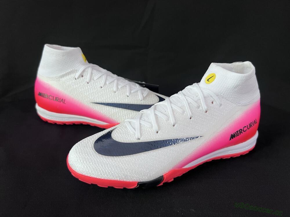 Unisex Nike Air Zoom Mercurial Superfly 10 Elite TF Artificial Turf High-Tops Football Shoes - White/Black/Pink