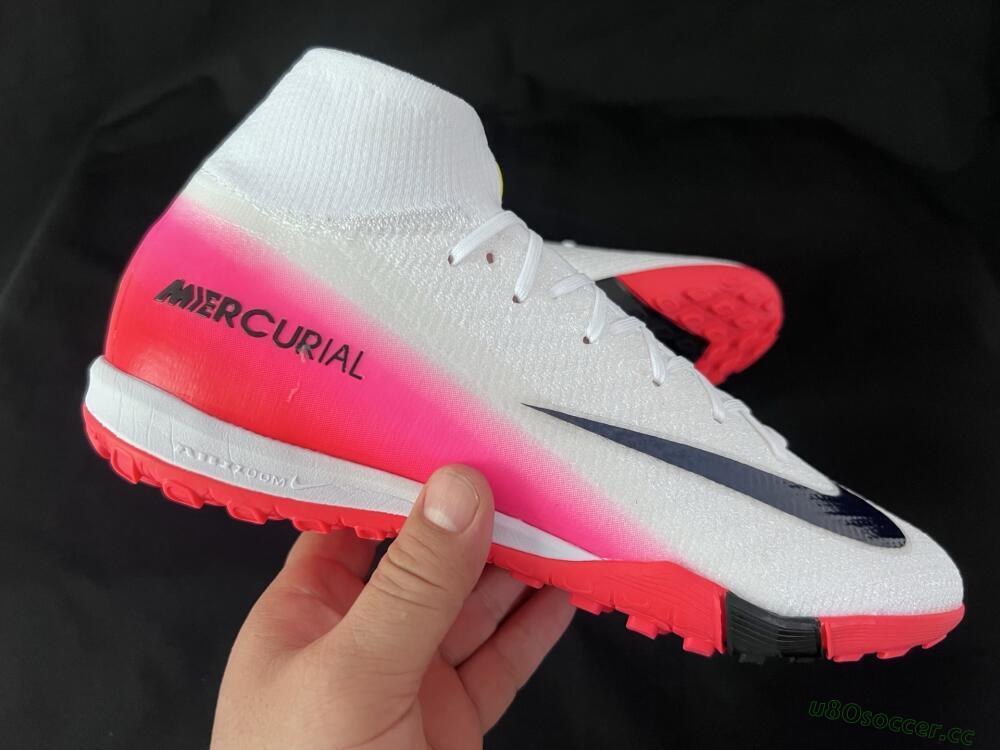 Unisex Nike Air Zoom Mercurial Superfly 10 Elite TF Artificial Turf High-Tops Football Shoes - White/Black/Pink