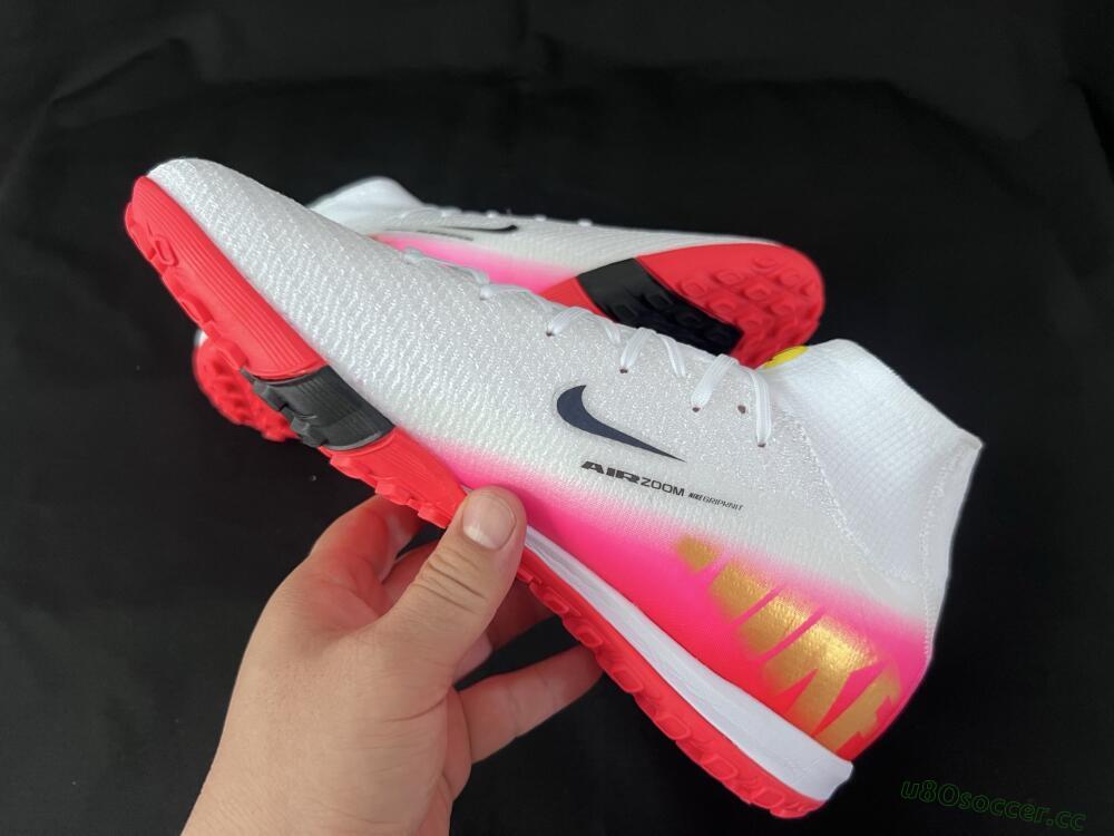 Unisex Nike Air Zoom Mercurial Superfly 10 Elite TF Artificial Turf High-Tops Football Shoes - White/Black/Pink