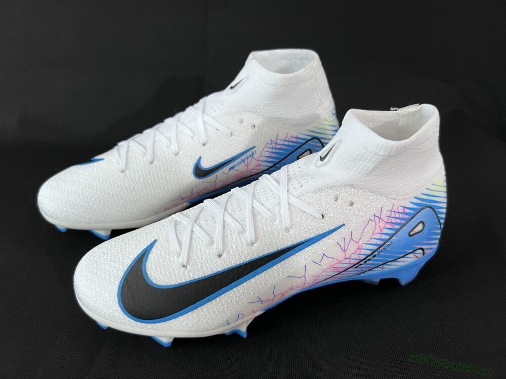 Unisex Nike Air Zoom Mercurial Superfly 10 Elite FG Firm Ground High-Tops Football Boots - White/Blue/Black