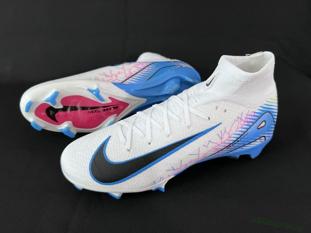 Unisex Nike Air Zoom Mercurial Superfly 10 Elite FG Firm Ground High-Tops Football Boots - White/Blue/Black