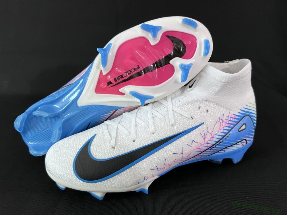 Unisex Nike Air Zoom Mercurial Superfly 10 Elite FG Firm Ground High-Tops Football Boots - White/Blue/Black