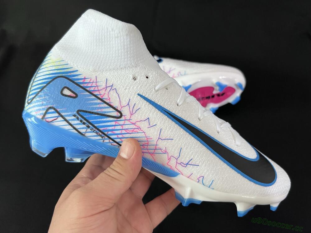 Unisex Nike Air Zoom Mercurial Superfly 10 Elite FG Firm Ground High-Tops Football Boots - White/Blue/Black
