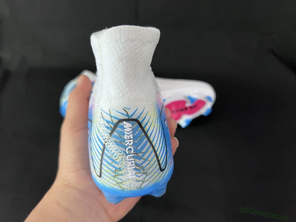Unisex Nike Air Zoom Mercurial Superfly 10 Elite FG Firm Ground High-Tops Football Boots - White/Blue/Black