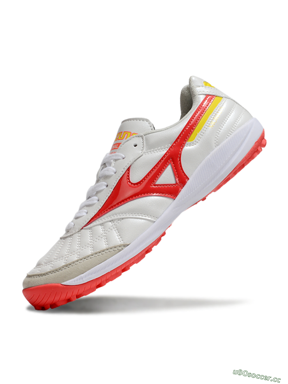 Men's Mizuno Morelia Neo 4 TF Artificial Turf Low-Tops Football Shoes - White/Red/Yellow 5
