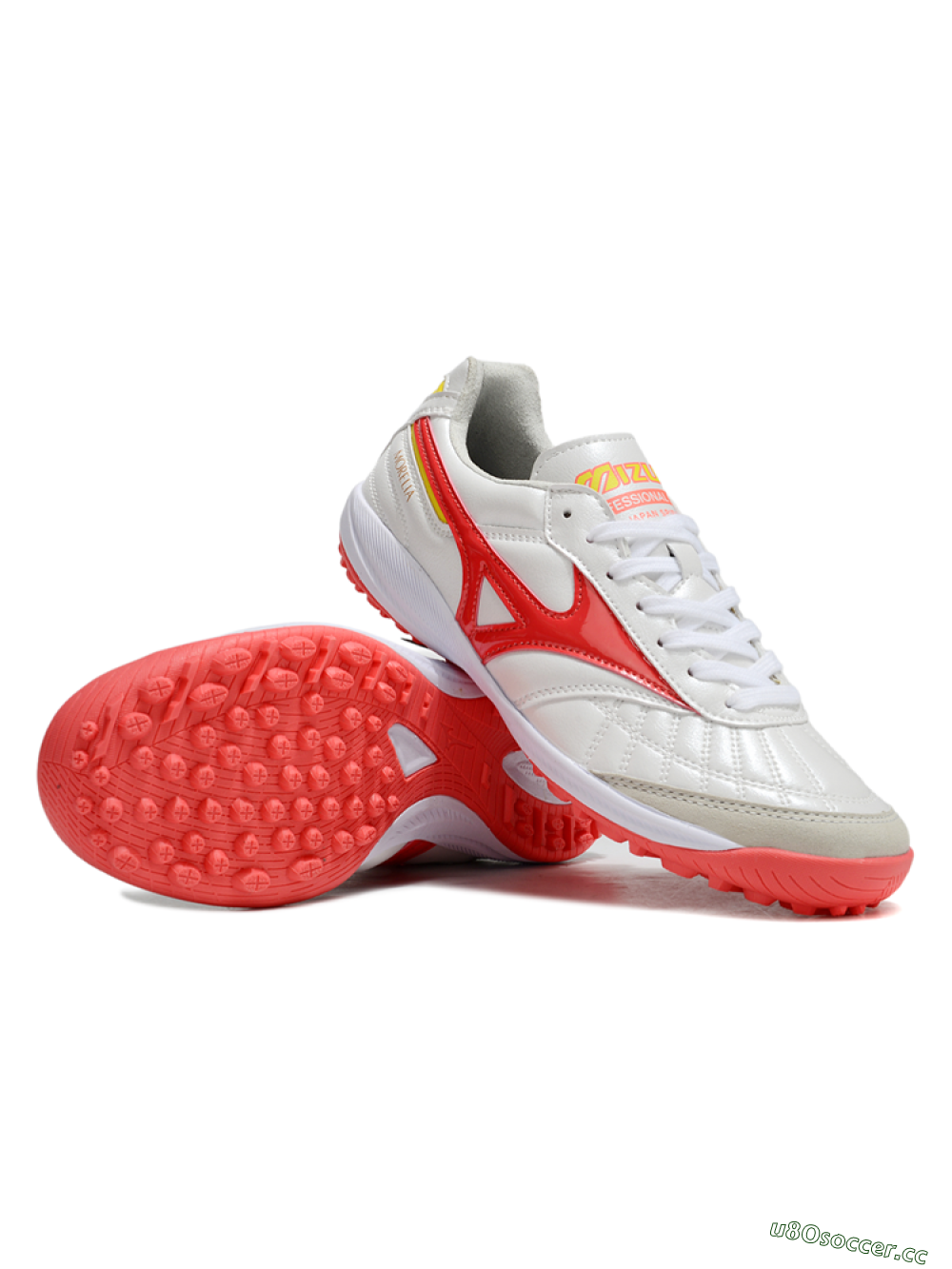 Men's Mizuno Morelia Neo 4 TF Artificial Turf Low-Tops Football Shoes - White/Red/Yellow 3