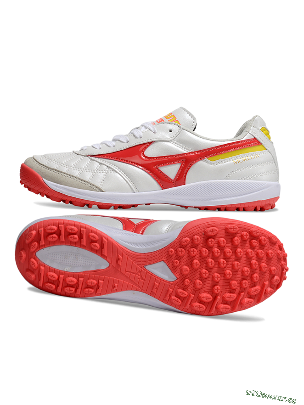Men's Mizuno Morelia Neo 4 TF Artificial Turf Low-Tops Football Shoes - White/Red/Yellow 1