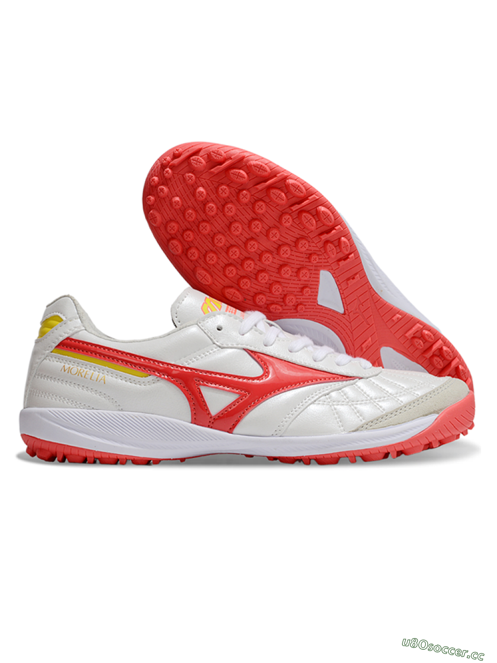 Men's Mizuno Morelia Neo 4 TF Artificial Turf Low-Tops Football Shoes - White/Red/Yellow 2