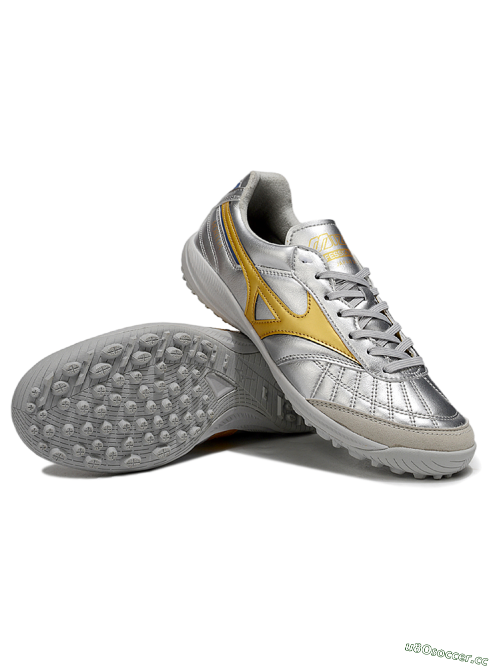 Men's Mizuno Morelia Neo 4 TF Artificial Turf Low-Tops Football Shoes - Silver/Grey/Gold 3