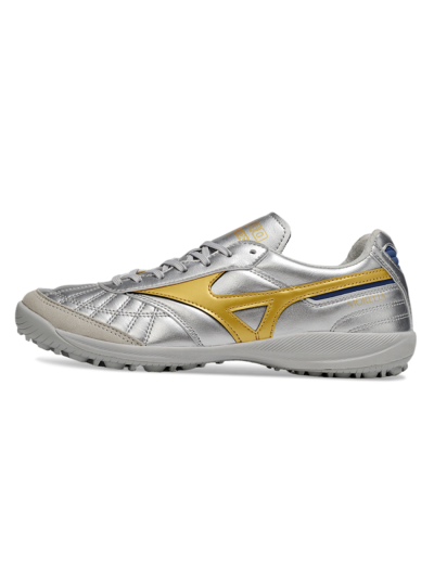 Men's Mizuno Morelia Neo 4 TF Artificial Turf Low-Tops Football Shoes - Silver/Grey/Gold