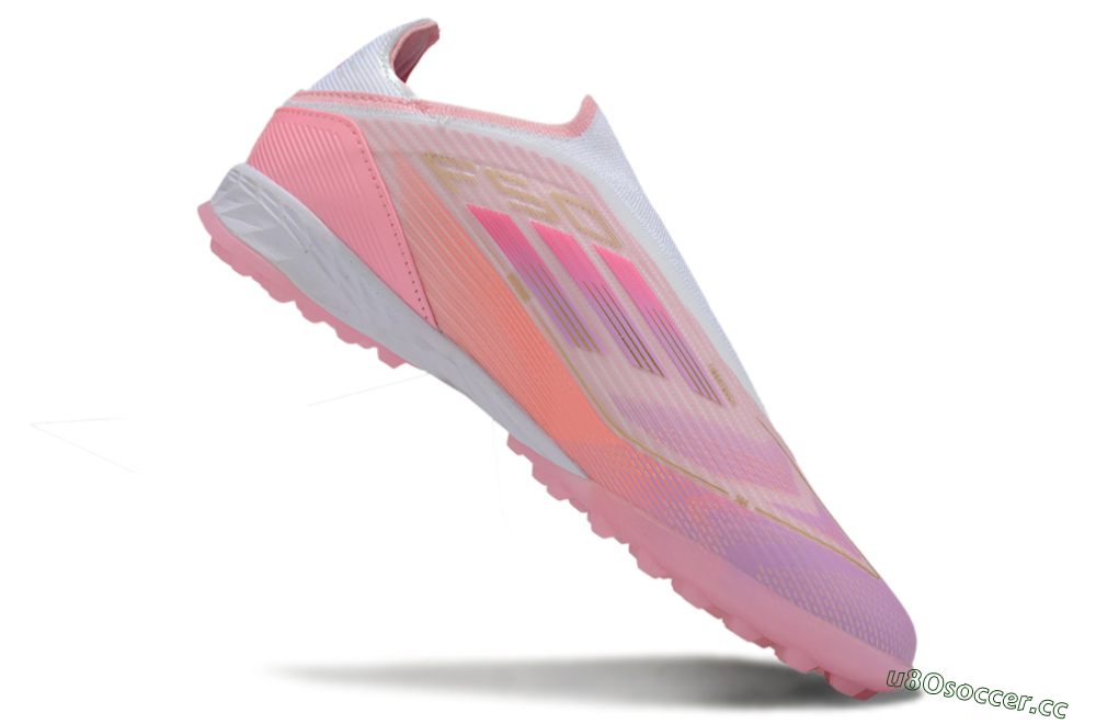 Unisex Adidas F50 Elite Laceless TF Artificial Turf Low-Tops Football Shoes - Pink/Purple/Gold 5